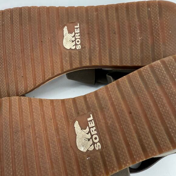 Sorel Ella II Sandals SZ 12 Leather Taupe Gray Summer Stretch Ankle Criss Cross - Picture 12 of 14